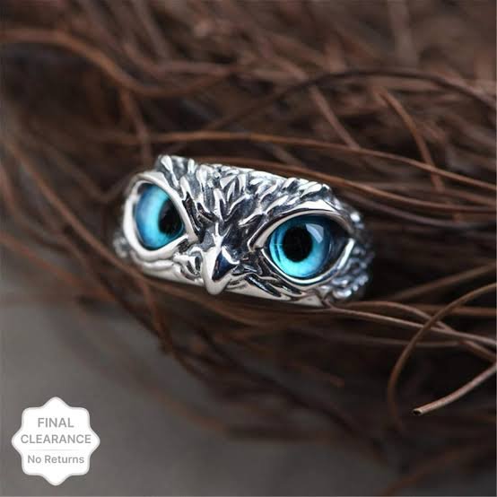 Picture Of Silver Owl Ring- Stylish Men's Owl Finger Ring - Finger Ring For Men Silver Owl Ring- Stylish Men's Owl Finger Ring - Blue